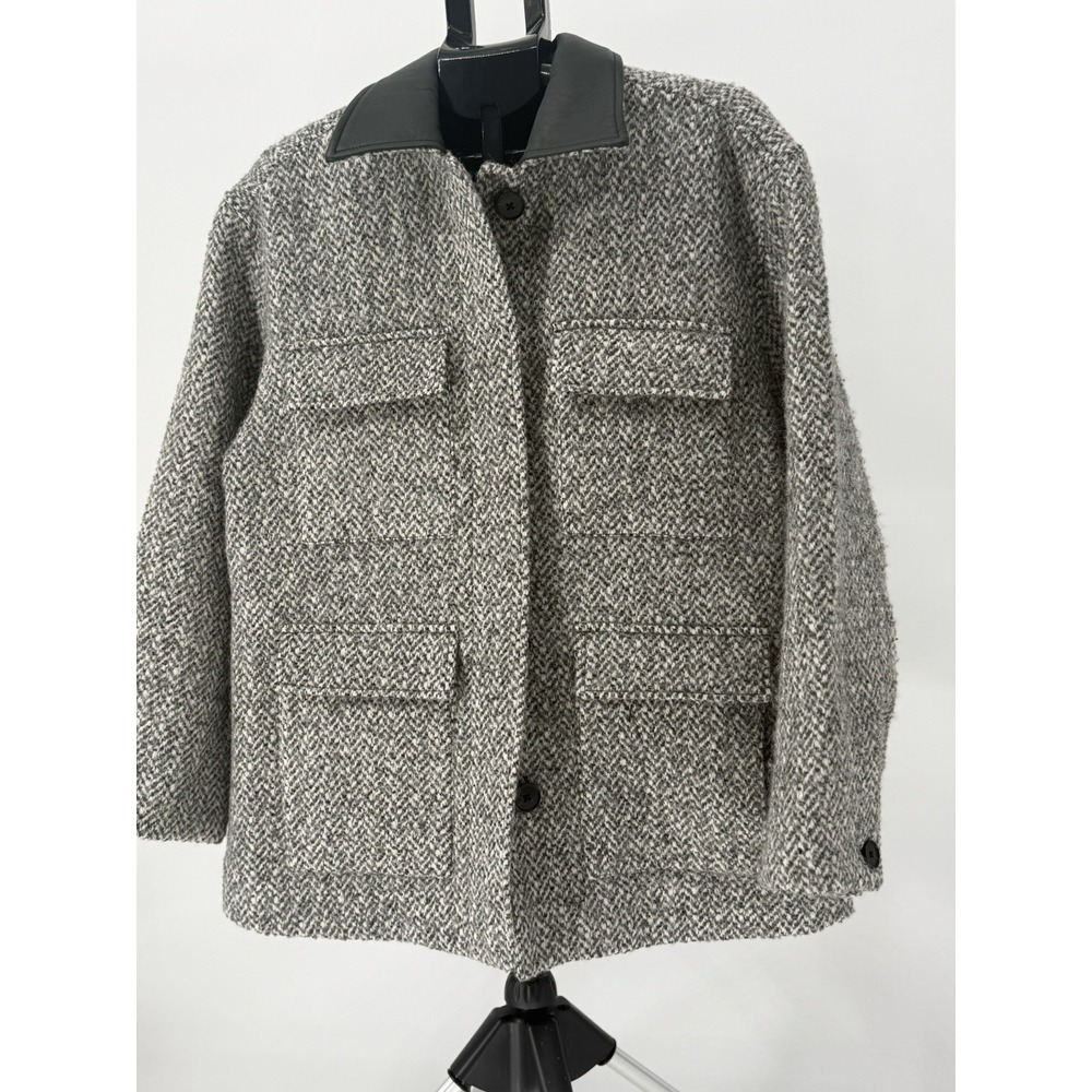 MADEWELL Herringbone Wool Blend M Leather Collar Flap-Pocket Field Jacket $358